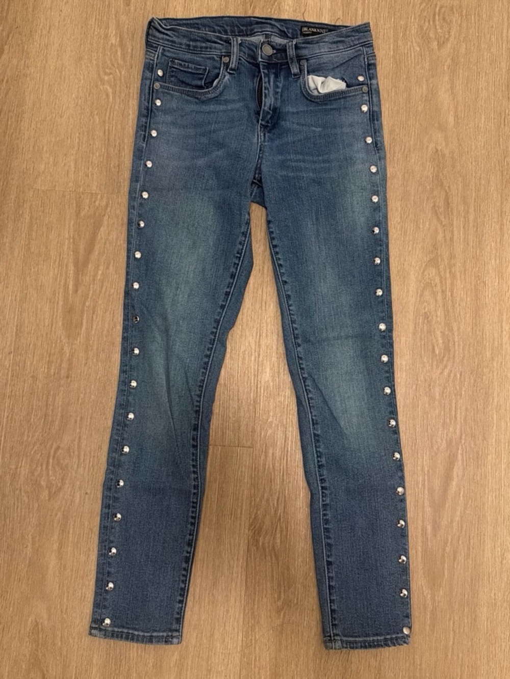 Blank NYC Dark Blue Skinny Jeans with Side Studs
